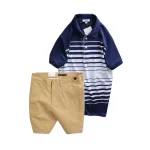 Set Bộ Nam - Áo Thun Nam Polo Cổ Bẻ Phối Sọc Trắng Bền Đẹp Và Quần Short Kaki Co Giãn Phối Nút Cao Cấp (Có Size 36)