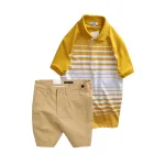 Set Bộ Nam - Áo Thun Nam Polo Cổ Bẻ Phối Sọc Trắng Bền Đẹp Và Quần Short Kaki Co Giãn Phối Nút Cao Cấp (Có Size 36)