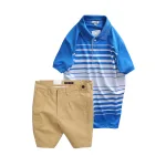 Set Bộ Nam - Áo Thun Nam Polo Cổ Bẻ Phối Sọc Trắng Bền Đẹp Và Quần Short Kaki Co Giãn Phối Nút Cao Cấp (Có Size 36)