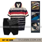 Set Bộ Nam - Áo Thun Nam Polo Cổ Bẻ Phối Sọc Vải Cotton Thêu Logo Hoàng Gia Và Quần Short Kaki Co Giãn Phối Nút Cao Cấp (Có Size 36)