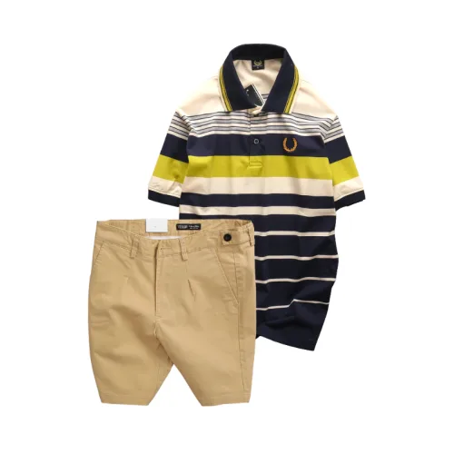 Set Bộ Nam - Áo Thun Nam Polo Cổ Bẻ Phối Sọc Vải Cotton Thêu Logo Hoàng Gia Và Quần Short Kaki Co Giãn Phối Nút Cao Cấp (Có Size 36)