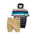 Set Bộ Nam - Áo Thun Nam Polo Cổ Bẻ Phối Sọc Vải Cotton Thêu Logo Hoàng Gia Và Quần Short Kaki Co Giãn Phối Nút Cao Cấp (Có Size 36)