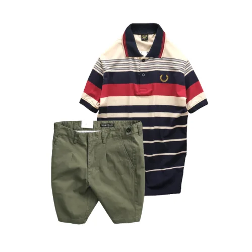 Set Bộ Nam - Áo Thun Nam Polo Cổ Bẻ Phối Sọc Vải Cotton Thêu Logo Hoàng Gia Và Quần Short Kaki Co Giãn Phối Nút Cao Cấp (Có Size 36)