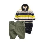 Set Bộ Nam - Áo Thun Nam Polo Cổ Bẻ Phối Sọc Vải Cotton Thêu Logo Hoàng Gia Và Quần Short Kaki Co Giãn Phối Nút Cao Cấp (Có Size 36)