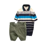 Set Bộ Nam - Áo Thun Nam Polo Cổ Bẻ Phối Sọc Vải Cotton Thêu Logo Hoàng Gia Và Quần Short Kaki Co Giãn Phối Nút Cao Cấp (Có Size 36)