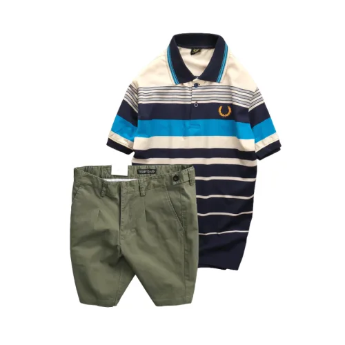 Set Bộ Nam - Áo Thun Nam Polo Cổ Bẻ Phối Sọc Vải Cotton Thêu Logo Hoàng Gia Và Quần Short Kaki Co Giãn Phối Nút Cao Cấp (Có Size 36)