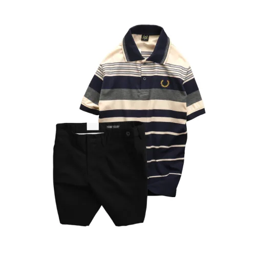 Set Bộ Nam - Áo Thun Nam Polo Cổ Bẻ Phối Sọc Vải Cotton Thêu Logo Hoàng Gia Và Quần Short Kaki Co Giãn Phối Nút Cao Cấp (Có Size 36)