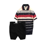 Set Bộ Nam - Áo Thun Nam Polo Cổ Bẻ Phối Sọc Vải Cotton Thêu Logo Hoàng Gia Và Quần Short Kaki Co Giãn Phối Nút Cao Cấp (Có Size 36)