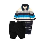 Set Bộ Nam - Áo Thun Nam Polo Cổ Bẻ Phối Sọc Vải Cotton Thêu Logo Hoàng Gia Và Quần Short Kaki Co Giãn Phối Nút Cao Cấp (Có Size 36)