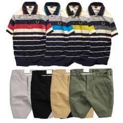 Set Bộ Nam - Áo Thun Nam Polo Cổ Bẻ Phối Sọc Vải Cotton Thêu Logo Hoàng Gia Và Quần Short Kaki Co Giãn Phối Nút Cao Cấp (Có Size 36)