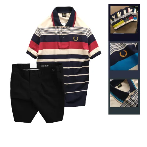 Set Bộ Nam - Áo Thun Nam Polo Cổ Bẻ Phối Sọc Vải Cotton Thêu Logo Hoàng Gia Và Quần Short Kaki Co Giãn Phối Nút Cao Cấp (Có Size 36)