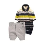 Set Bộ Nam - Áo Thun Nam Polo Cổ Bẻ Phối Sọc Vải Cotton Thêu Logo Hoàng Gia Và Quần Short Kaki Co Giãn Phối Nút Cao Cấp (Có Size 36)