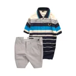 Set Bộ Nam - Áo Thun Nam Polo Cổ Bẻ Phối Sọc Vải Cotton Thêu Logo Hoàng Gia Và Quần Short Kaki Co Giãn Phối Nút Cao Cấp (Có Size 36)