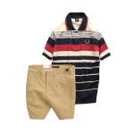Set Bộ Nam - Áo Thun Nam Polo Cổ Bẻ Phối Sọc Vải Cotton Thêu Logo Hoàng Gia Và Quần Short Kaki Co Giãn Phối Nút Cao Cấp (Có Size 36)