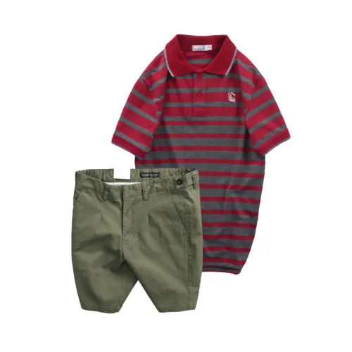 Set Bộ Nam - Áo Thun Nam Polo Cổ Bẻ Sọc Ngang Thêu Logo Trước Ngực Và Quần Short Kaki Co Giãn Phối Nút Cao Cấp (Có Size 36)