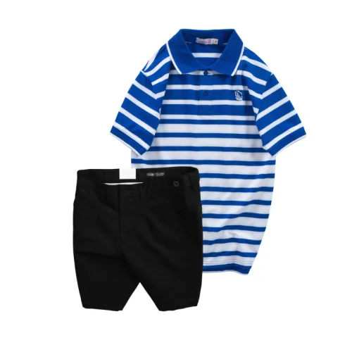 Set Bộ Nam - Áo Thun Nam Polo Cổ Bẻ Sọc Ngang Thêu Logo Trước Ngực Và Quần Short Kaki Co Giãn Phối Nút Cao Cấp (Có Size 36)