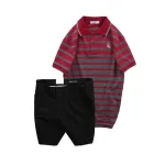 Set Bộ Nam - Áo Thun Nam Polo Cổ Bẻ Sọc Ngang Thêu Logo Trước Ngực Và Quần Short Kaki Co Giãn Phối Nút Cao Cấp (Có Size 36)