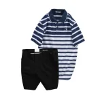 Set Bộ Nam - Áo Thun Nam Polo Cổ Bẻ Sọc Ngang Thêu Logo Trước Ngực Và Quần Short Kaki Co Giãn Phối Nút Cao Cấp (Có Size 36)