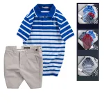 Set Bộ Nam - Áo Thun Nam Polo Cổ Bẻ Sọc Ngang Thêu Logo Trước Ngực Và Quần Short Kaki Co Giãn Phối Nút Cao Cấp (Có Size 36)