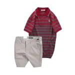 Set Bộ Nam - Áo Thun Nam Polo Cổ Bẻ Sọc Ngang Thêu Logo Trước Ngực Và Quần Short Kaki Co Giãn Phối Nút Cao Cấp (Có Size 36)