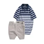 Set Bộ Nam - Áo Thun Nam Polo Cổ Bẻ Sọc Ngang Thêu Logo Trước Ngực Và Quần Short Kaki Co Giãn Phối Nút Cao Cấp (Có Size 36)