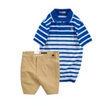 Set Bộ Nam - Áo Thun Nam Polo Cổ Bẻ Sọc Ngang Thêu Logo Trước Ngực Và Quần Short Kaki Co Giãn Phối Nút Cao Cấp (Có Size 36)