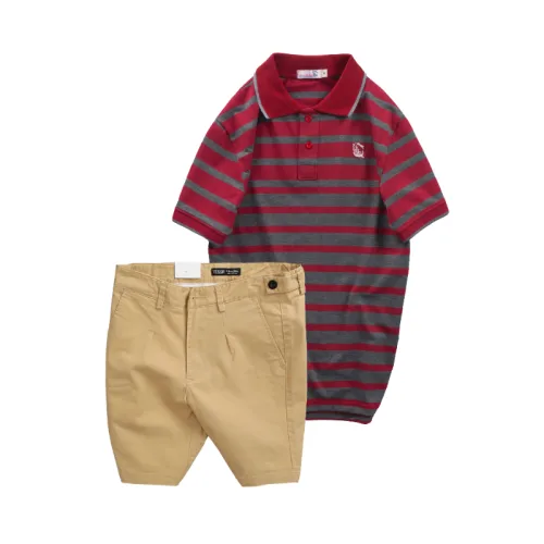 Set Bộ Nam - Áo Thun Nam Polo Cổ Bẻ Sọc Ngang Thêu Logo Trước Ngực Và Quần Short Kaki Co Giãn Phối Nút Cao Cấp (Có Size 36)