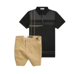 Set Bộ Nam - Áo Thun Nam Polo Cổ Bẻ Sọc Nhuyễn Phối Túi Và Quần Short Kaki Co Giãn Phối Nút Cao Cấp (Có Size 36)