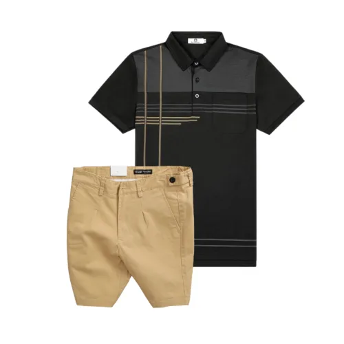 Set Bộ Nam - Áo Thun Nam Polo Cổ Bẻ Sọc Nhuyễn Phối Túi Và Quần Short Kaki Co Giãn Phối Nút Cao Cấp (Có Size 36)