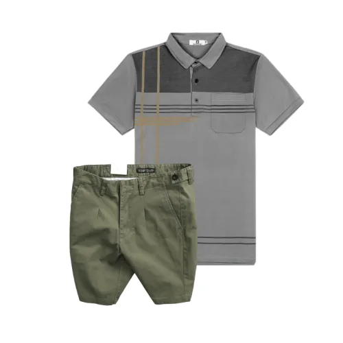 Set Bộ Nam - Áo Thun Nam Polo Cổ Bẻ Sọc Nhuyễn Phối Túi Và Quần Short Kaki Co Giãn Phối Nút Cao Cấp (Có Size 36)
