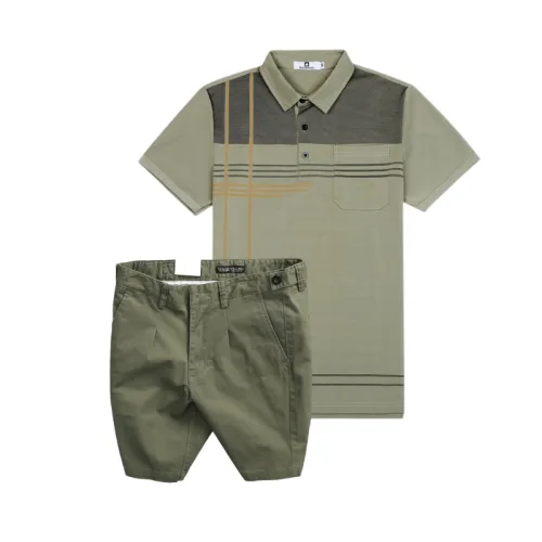 Set Bộ Nam - Áo Thun Nam Polo Cổ Bẻ Sọc Nhuyễn Phối Túi Và Quần Short Kaki Co Giãn Phối Nút Cao Cấp (Có Size 36)