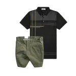 Set Bộ Nam - Áo Thun Nam Polo Cổ Bẻ Sọc Nhuyễn Phối Túi Và Quần Short Kaki Co Giãn Phối Nút Cao Cấp (Có Size 36)