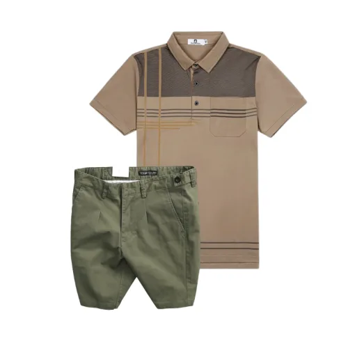 Set Bộ Nam - Áo Thun Nam Polo Cổ Bẻ Sọc Nhuyễn Phối Túi Và Quần Short Kaki Co Giãn Phối Nút Cao Cấp (Có Size 36)