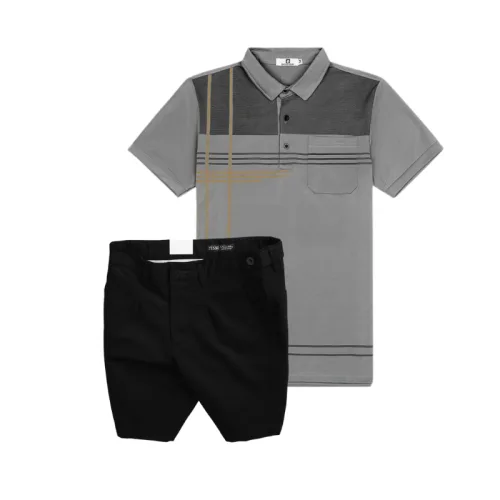 Set Bộ Nam - Áo Thun Nam Polo Cổ Bẻ Sọc Nhuyễn Phối Túi Và Quần Short Kaki Co Giãn Phối Nút Cao Cấp (Có Size 36)