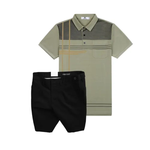 Set Bộ Nam - Áo Thun Nam Polo Cổ Bẻ Sọc Nhuyễn Phối Túi Và Quần Short Kaki Co Giãn Phối Nút Cao Cấp (Có Size 36)
