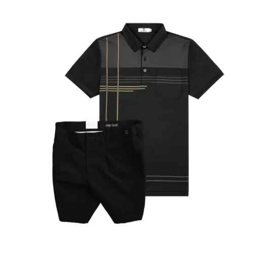 Set Bộ Nam - Áo Thun Nam Polo Cổ Bẻ Sọc Nhuyễn Phối Túi Và Quần Short Kaki Co Giãn Phối Nút Cao Cấp (Có Size 36)