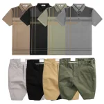 Set Bộ Nam - Áo Thun Nam Polo Cổ Bẻ Sọc Nhuyễn Phối Túi Và Quần Short Kaki Co Giãn Phối Nút Cao Cấp (Có Size 36)