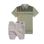 Set Bộ Nam - Áo Thun Nam Polo Cổ Bẻ Sọc Nhuyễn Phối Túi Và Quần Short Kaki Co Giãn Phối Nút Cao Cấp (Có Size 36)