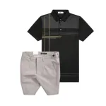 Set Bộ Nam - Áo Thun Nam Polo Cổ Bẻ Sọc Nhuyễn Phối Túi Và Quần Short Kaki Co Giãn Phối Nút Cao Cấp (Có Size 36)