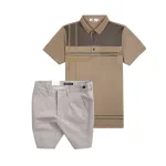 Set Bộ Nam - Áo Thun Nam Polo Cổ Bẻ Sọc Nhuyễn Phối Túi Và Quần Short Kaki Co Giãn Phối Nút Cao Cấp (Có Size 36)