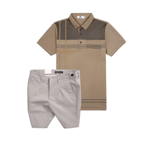 Set Bộ Nam - Áo Thun Nam Polo Cổ Bẻ Sọc Nhuyễn Phối Túi Và Quần Short Kaki Co Giãn Phối Nút Cao Cấp (Có Size 36)