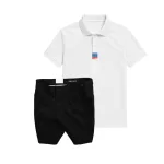 Set Bộ Nam - Áo Thun Nam Polo Cổ Bẻ Thêu 3 Sọc Đỏ Xanh Và Quần Short Kaki Co Giãn Phối Nút Cao Cấp (Có Size 36)