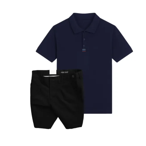 Set Bộ Nam - Áo Thun Nam Polo Cổ Bẻ Thêu 3 Sọc Đỏ Xanh Và Quần Short Kaki Co Giãn Phối Nút Cao Cấp (Có Size 36)