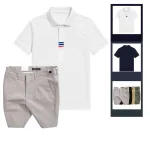 Set Bộ Nam - Áo Thun Nam Polo Cổ Bẻ Thêu 3 Sọc Đỏ Xanh Và Quần Short Kaki Co Giãn Phối Nút Cao Cấp (Có Size 36)