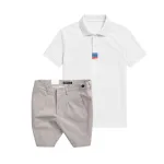 Set Bộ Nam - Áo Thun Nam Polo Cổ Bẻ Thêu 3 Sọc Đỏ Xanh Và Quần Short Kaki Co Giãn Phối Nút Cao Cấp (Có Size 36)