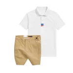 Set Bộ Nam - Áo Thun Nam Polo Cổ Bẻ Thêu 3 Sọc Đỏ Xanh Và Quần Short Kaki Co Giãn Phối Nút Cao Cấp (Có Size 36)