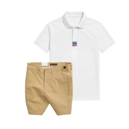 Set Bộ Nam - Áo Thun Nam Polo Cổ Bẻ Thêu 3 Sọc Đỏ Xanh Và Quần Short Kaki Co Giãn Phối Nút Cao Cấp (Có Size 36)