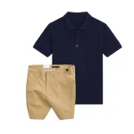 Set Bộ Nam - Áo Thun Nam Polo Cổ Bẻ Thêu 3 Sọc Đỏ Xanh Và Quần Short Kaki Co Giãn Phối Nút Cao Cấp (Có Size 36)