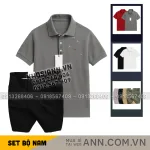 Set Bộ Nam - Áo Thun Nam Polo Cổ Bẻ Thêu Cá Mập Trước Ngực Và Quần Short Kaki Co Giãn Phối Nút Cao Cấp (Có Size 36)