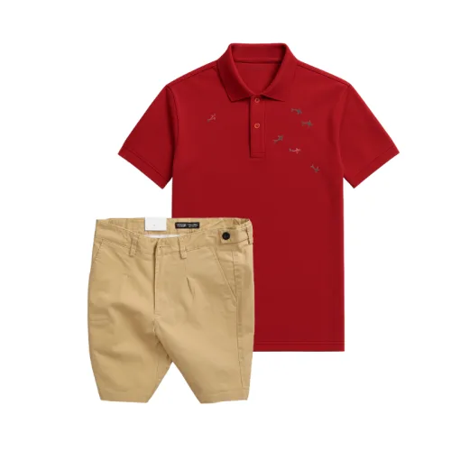 Set Bộ Nam - Áo Thun Nam Polo Cổ Bẻ Thêu Cá Mập Trước Ngực Và Quần Short Kaki Co Giãn Phối Nút Cao Cấp (Có Size 36)